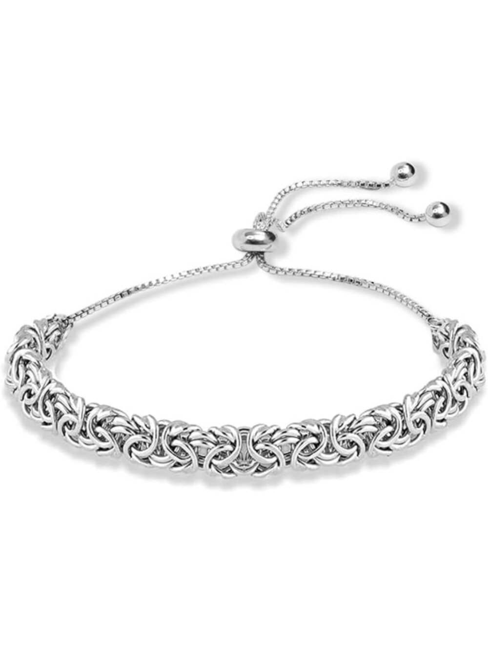 Handmade 925 Sterling Silver Byzantine Bolo Bracelet for Women | Adjustable Link
